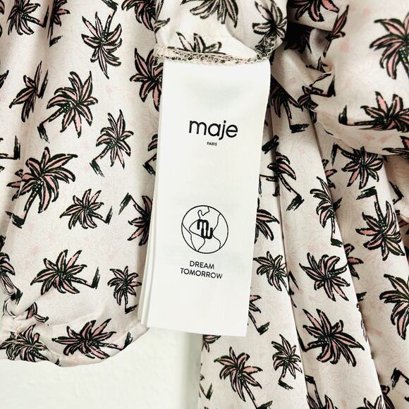 NWOT Maje Size 36/US 4 Palm Tree Print Ruffled Short Puff Sleeve Dress - Picture 8 of 8